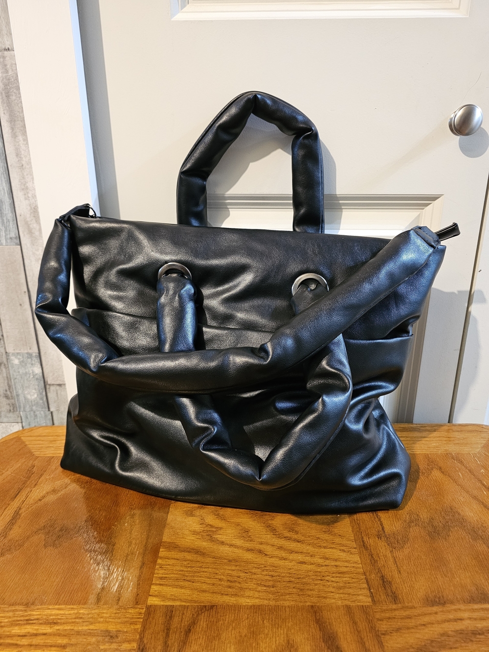 Rachel Roy Black Padded Faux Leather Tote Bag